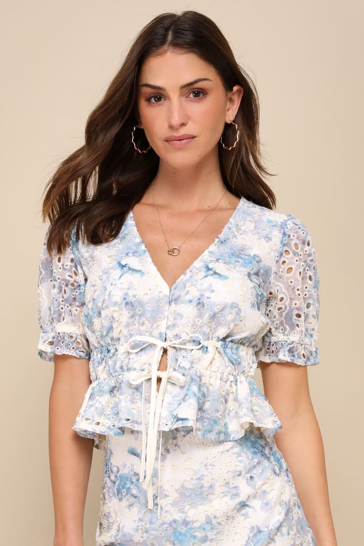 Positively Beloved Ivory Floral Embroidered Tie-Front Top | Lulus