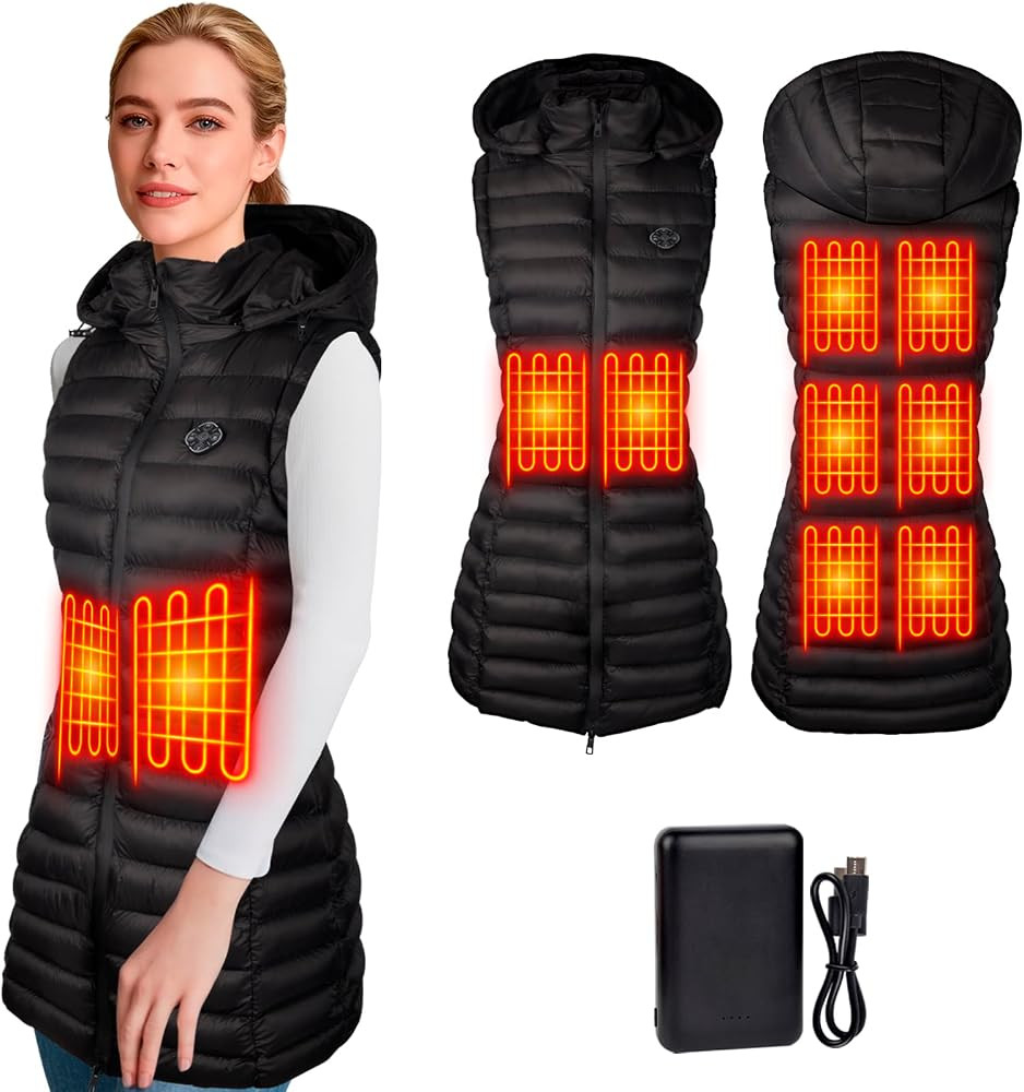 Heated Vest for Women With Battery Pack - Puffer Long Heating Vests, 8 Heating Zone Warm Hooded H... | Amazon (US)