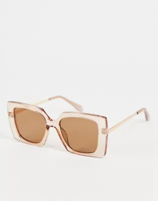 Jeepers Peepers oversized square sunglasses in transparent pink with tan lens | ASOS (Global)