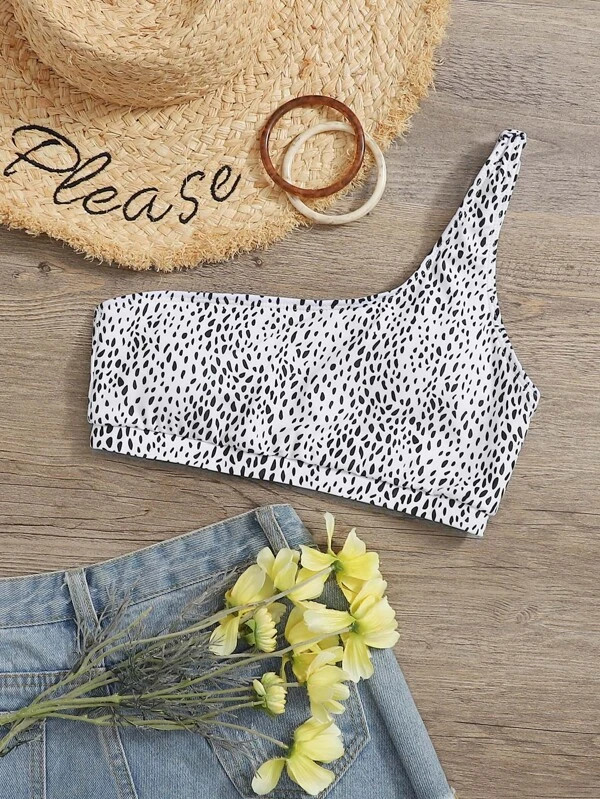 Dalmatian One Shoulder Bikini Top | SHEIN