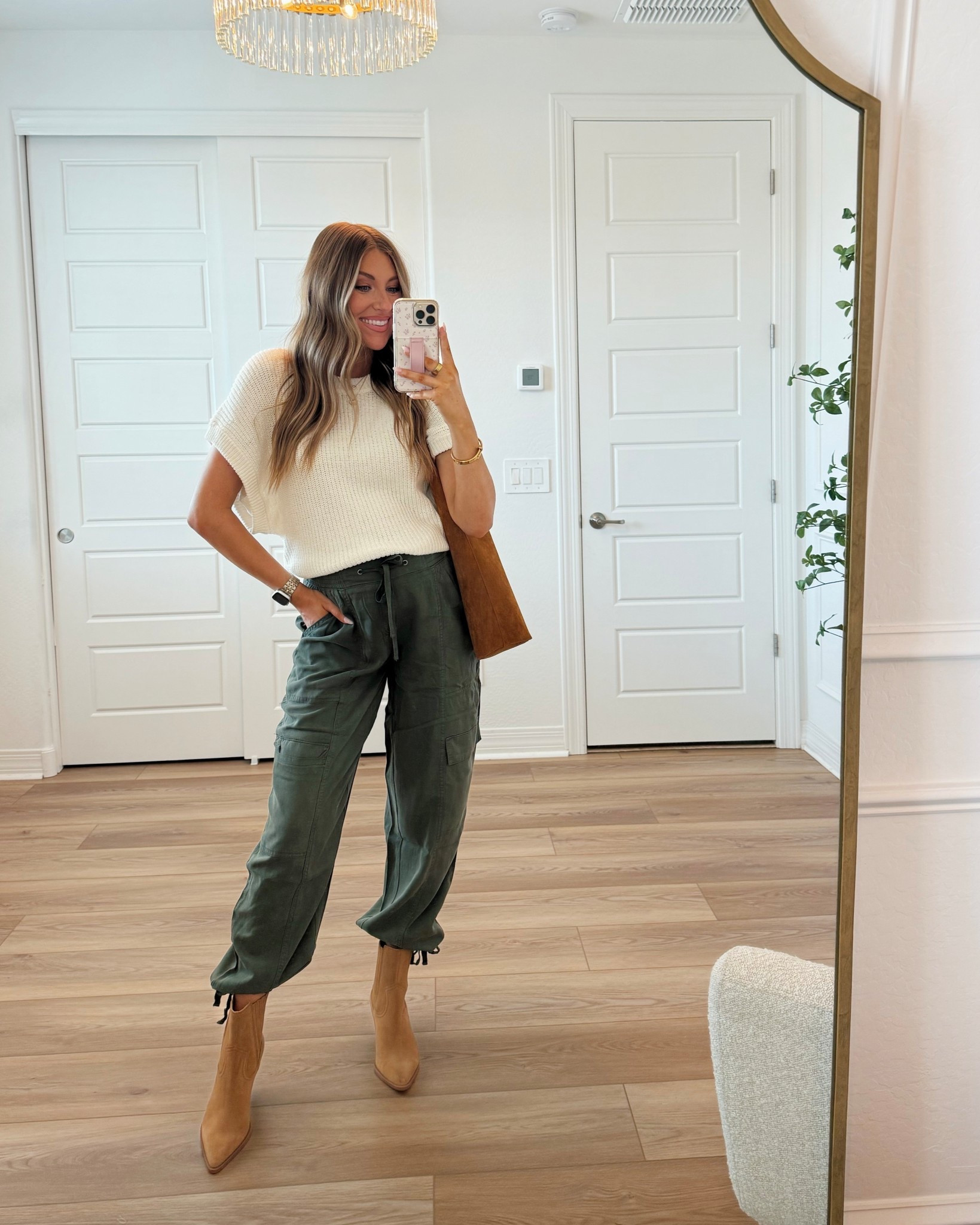 Fall outfit inspo! Wearing a medium in the cargo joggers and a medium in the sweater! 

Pregnancy fall outfit, bump friendly outfit, maternity outfit 