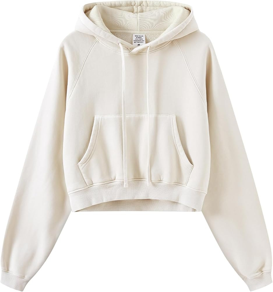 Gihuo Women's Cropped Hoodie Acid Wash Fleece Lined Oversized Short Pullover Sweatshirt | Amazon (US)