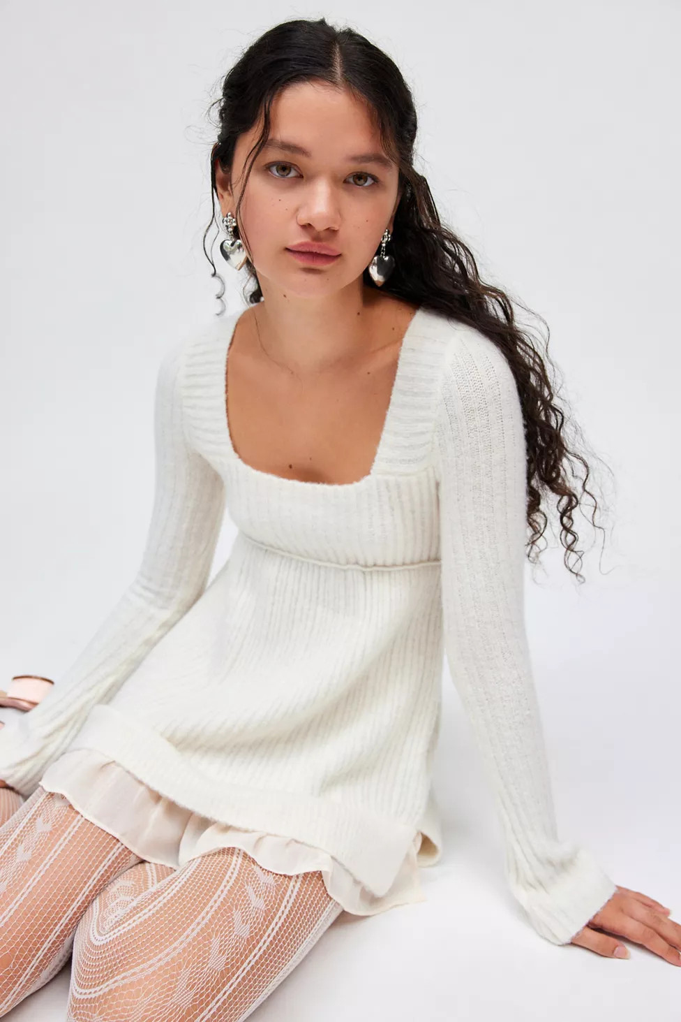 Kimchi Blue Hannah Ruffle Trim Babydoll Sweater | Urban Outfitters (US and RoW)
