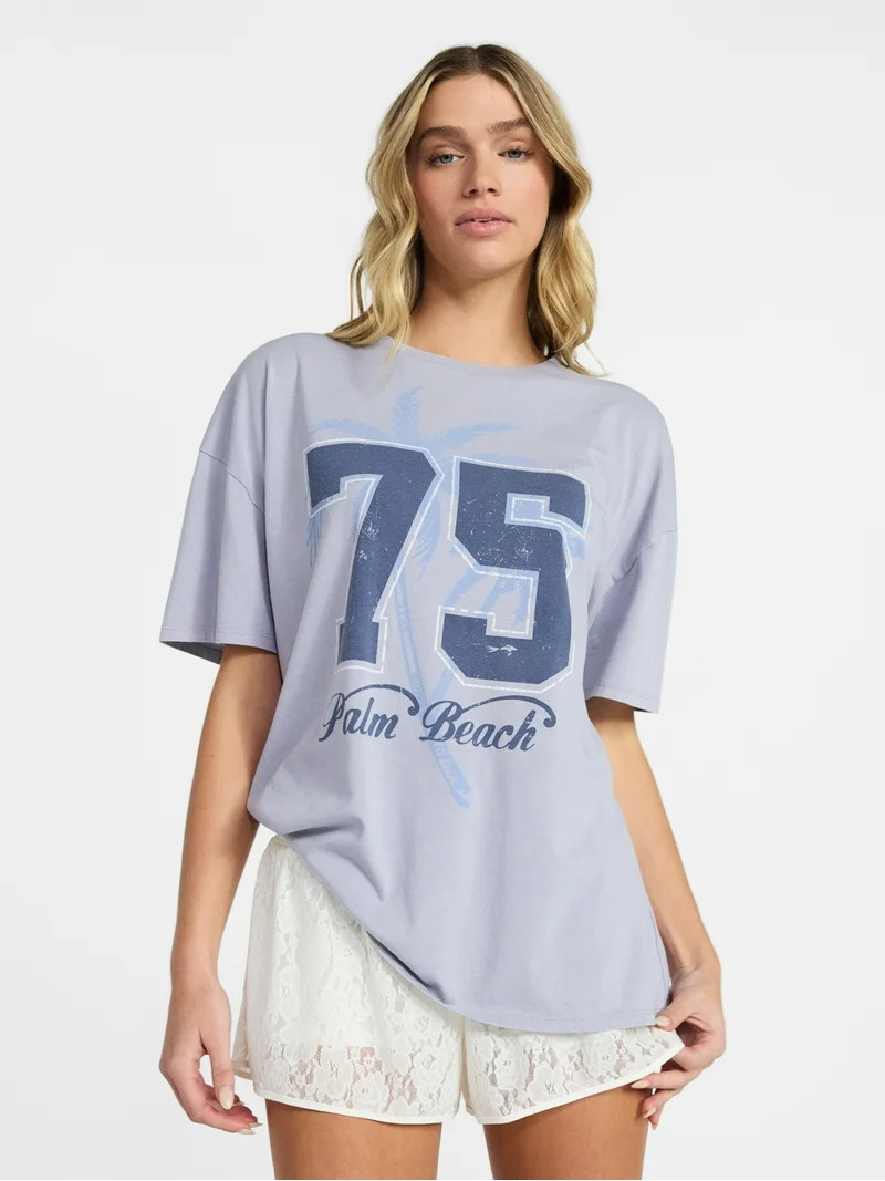 No Boundaries Washed Graphic Boyfriend Tee, Women's XXS-XXL | Walmart (US)