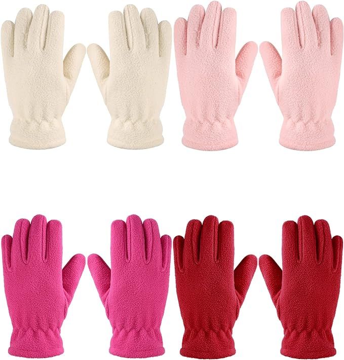 4 Pairs Kids Polar Fleece Gloves Full Fingers Warm Mitten Soft Winter Gloves Favor for Boys Girls... | Amazon (US)
