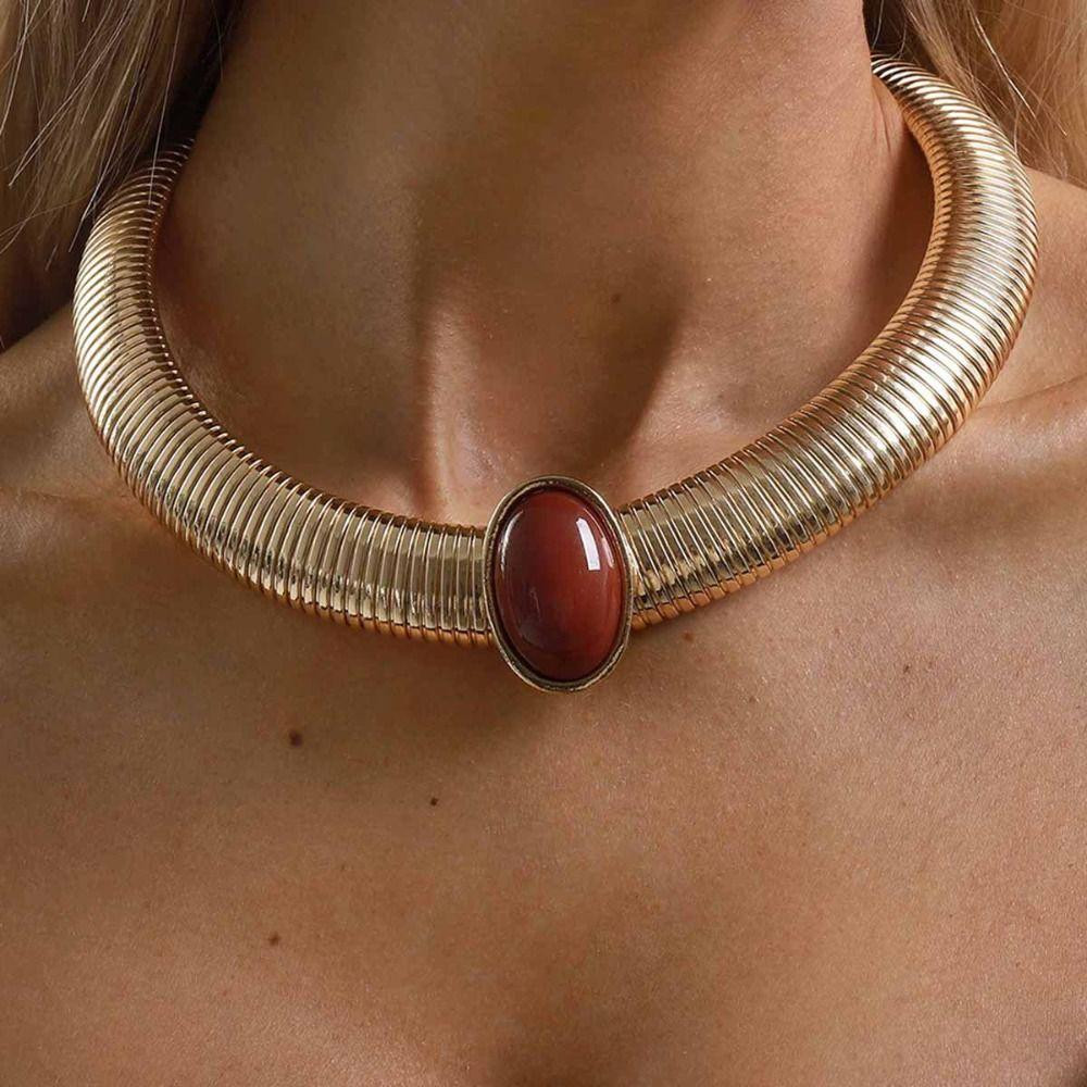 Vintage Chunky Choker Necklace Gold Exaggerated Collarbone Chain Snake Bone Chain Necklace  Women | Joom