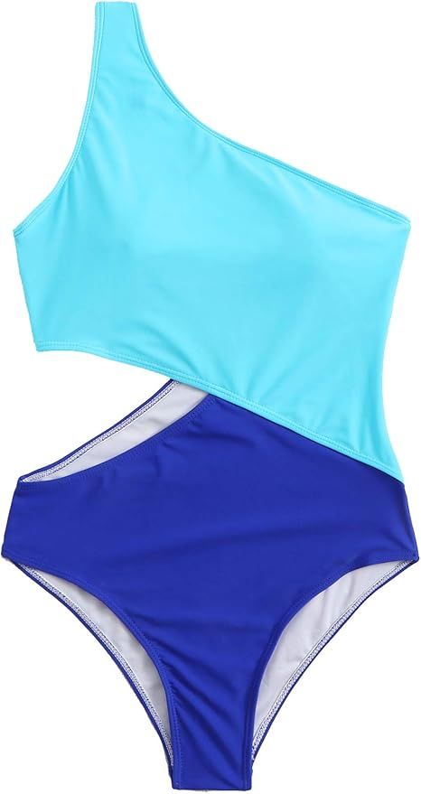 SweatyRocks Women's Bathing Suits One Shoulder Cutout One Piece Swimsuit Swimwear Monokini | Amazon (US)