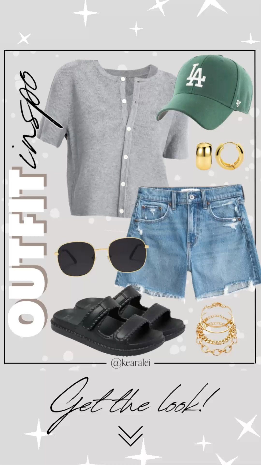 Spring outfits 2026 Summer outfit grey lightweight short sleeve cardigan gray light knit button up cardigans with mid length denim dad shorts Jean shorts  green baseball hat 47 brand LA Dodgers Yankees baseball cap Abercrombie and fitch Free People inspired outfit looks for less Amazon fashion affordable outfits Kelly green hat grey short sleeve sweater shirt knit top with high rise shorts black target sandals slides lookalike shoes casual mom outfit momiform tiktok shop trend alert trending viral outfits || #freepeople #boho #amazon #fashion #summer
.
.
deals sales sale alert Amazon fashion, teacher outfits, business casual, casual outfits, neutrals, street style, Midi skirt, Maxi Dress, Swimsuit, Bikini, Travel, skinny Jeans, Puffer Jackets, Concert Outfits, Cocktail Dresses, Sweater dress, Sweaters, cardigans Fleece Pullovers, hoodies, button-downs, Oversized Sweatshirts, Jeans, High Waisted Leggings, dresses, joggers, fall Fashion, winter fashion, leather jacket, Sherpa jackets, Deals, shacket, Plaid Shirt Jackets, apple watch bands, lounge set, Date Night Outfits, Vacation outfits, Mom jeans, shorts, sunglasses, Disney outfits, Romper, jumpsuit, Airport outfits, biker shorts, Weekender bag, plus size fashion, Stanley cup tumbler, boots booties tall over the knee, ankle boots, Chelsea boots, combat boots, pointed toe, chunky sole, heel, high heels, mules, clogs, sneakers, slip on shoes, Nike, adidas, vans, dr. marten’s, ugg slippers, golden goose, sandals, high heels, loafers, Birkenstocks, Steve Madden Target, Abercrombie and fitch, Nordstrom

#LTKootd #LTKSeasonal #LTKSaleAlert