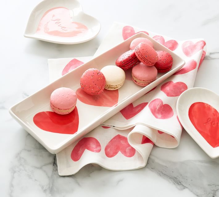 Watercolor Heart Stoneware Cookie Serving Platter | Pottery Barn (US)