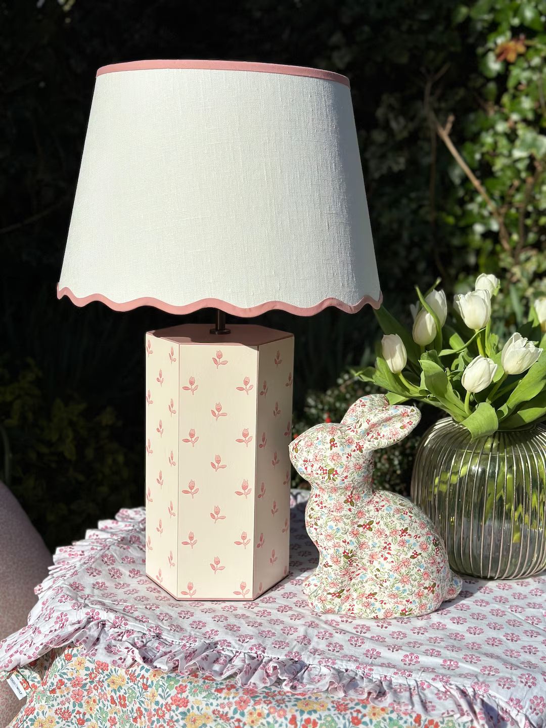 Scalloped Lampshade and Lamp Base in Colefax & Fowler Sudbury Park Pink. Handmade to Order in Eng... | Etsy (US)