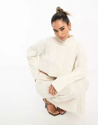 Pretty Lavish cable knit cropped sweater in cream - part of a set | ASOS (Global)