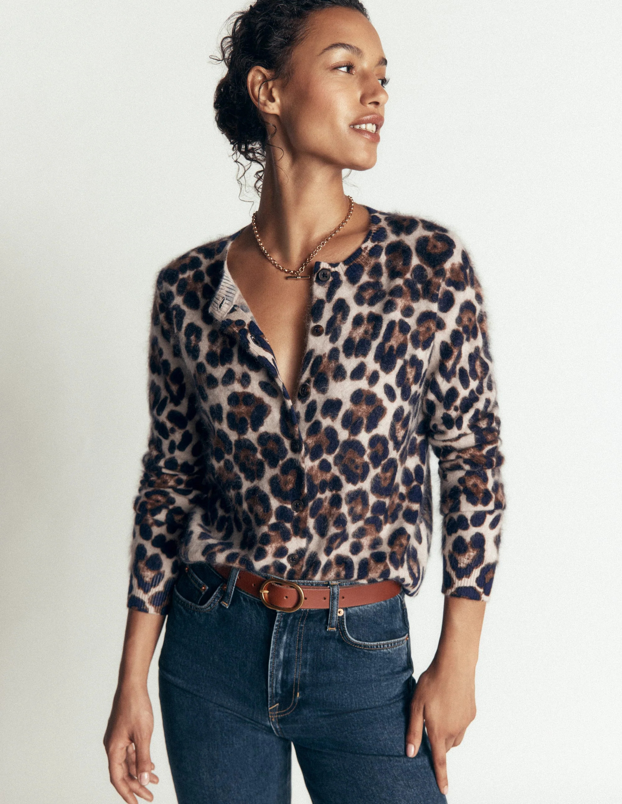 Kat Brushed Cashmere Cardigan-Camel, Leopard | Boden (US)