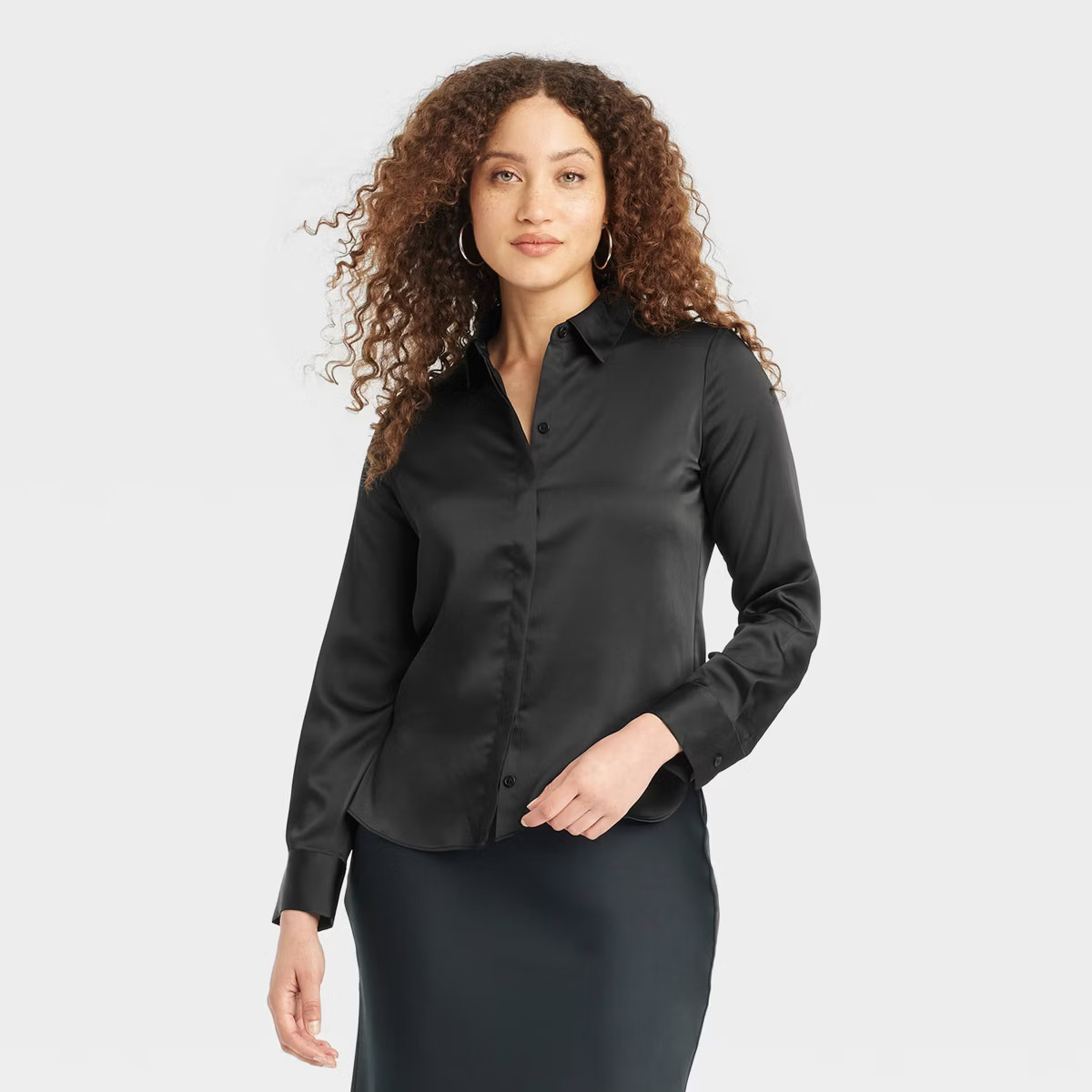 Women's Long Sleeve Satin Button-Down Shirt - A New Day™ | Target