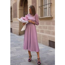 Full Pleated Belted Maxi Dress in Lilac | Chicwish