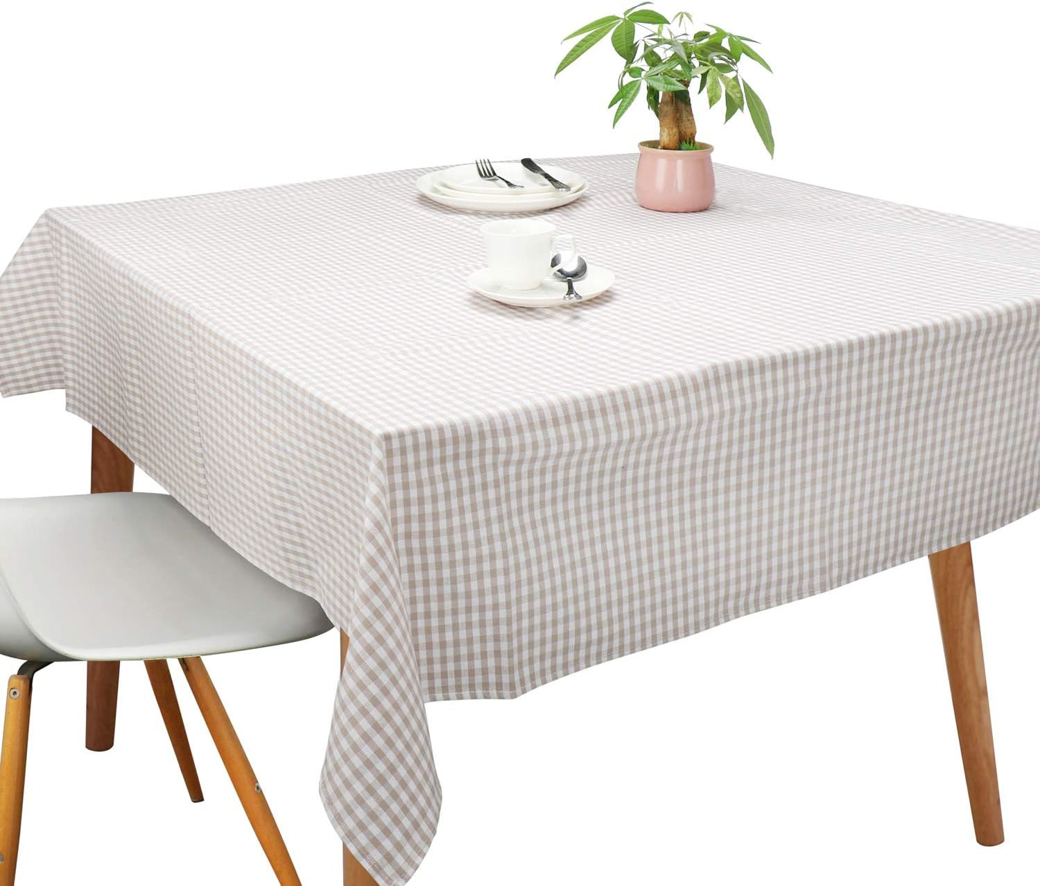Vintage Tablecloths, Rectangle Table Covers Pure Cotton Gingham Tablecloths Oversized Christmas Holiday Home Decorative Checkered Plaid Table cloths for Everyday Dinner (Light Brown, 55 X 55 inch) | Amazon (US)