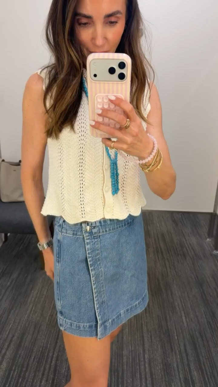 This denim skirt and cream knit top combo is such a summer staple. perfect for brunches, weekend errands, or casual day outings. I love how the blue beaded necklace adds a pop of color while keeping the look effortless and chic. Lightweight, versatile, and easy to style for every warm-weather occasion.

Denim skirt, summer knit top, casual outfit, brunch outfit, daytime outfit, summer style, easy styling, chic outfit, annabrstyle

#LTKSeasonal #LTKTravel #LTKOver40