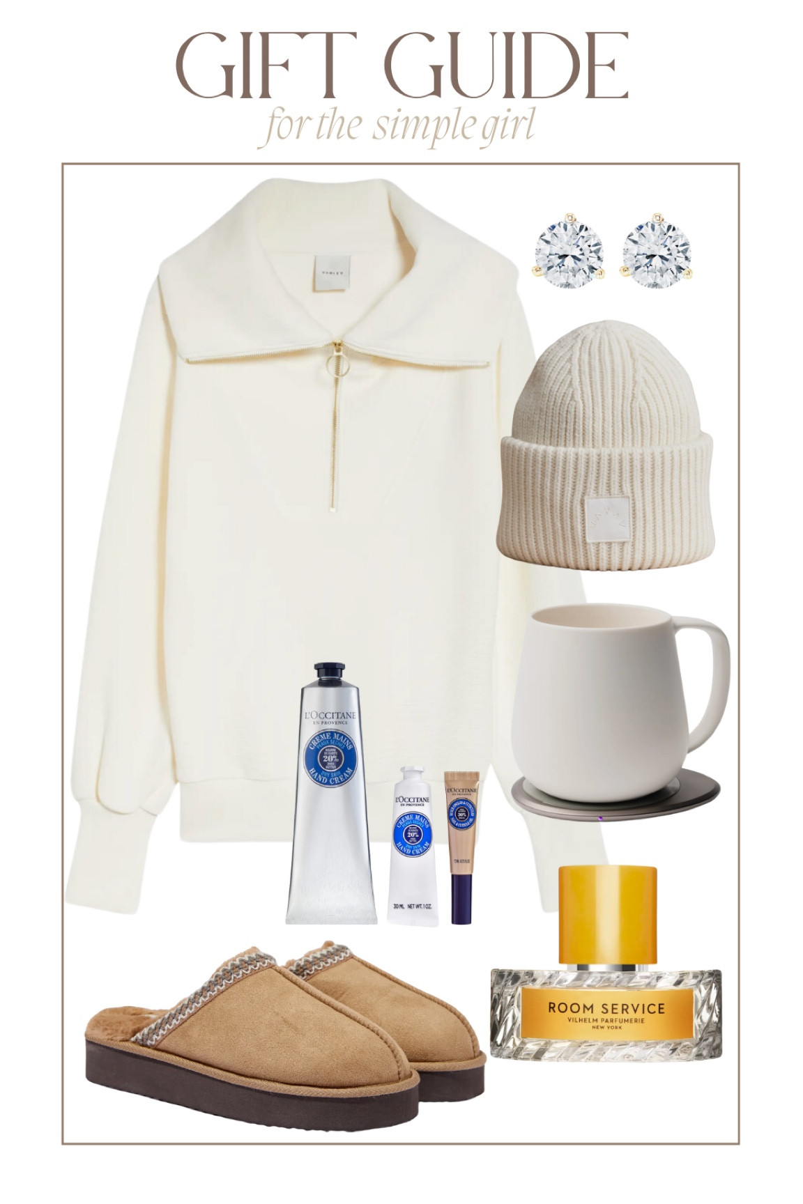 Gift guide for the simple girl




Wool beanie, pullover sweater, slippers, heating mug, hand cream, diamond studs

#LTKStyleTip #LTKHoliday #LTKGiftGuide
