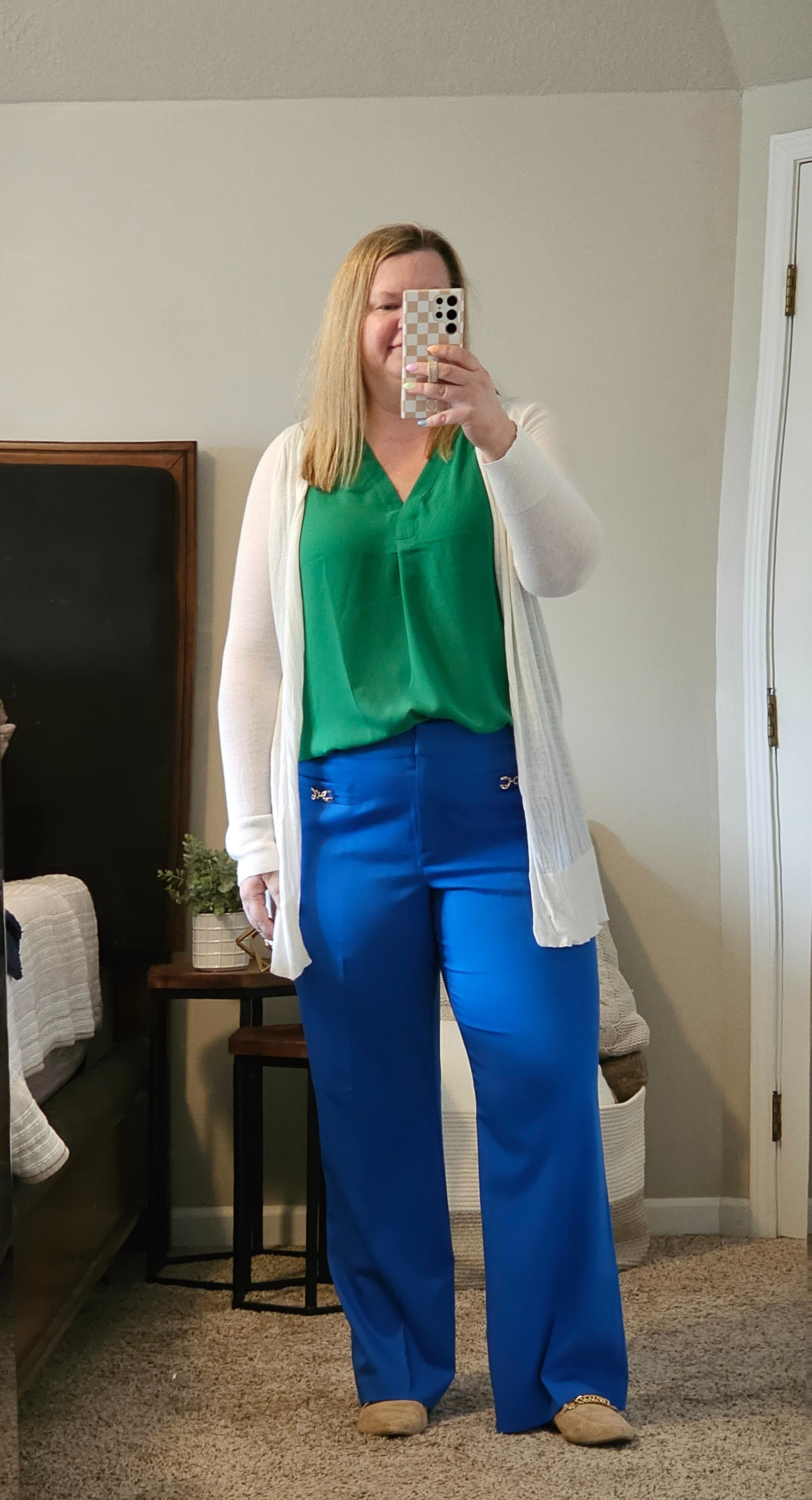Cardigan Old- will try to link similar Green Tank Top Blouse XLBlue trousers 18

#LTKover40 #LTKworkwear #LTKsalealert