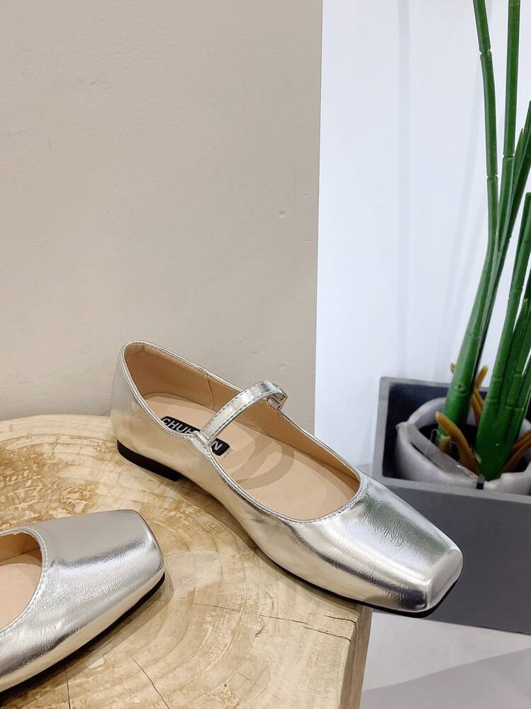 French Style Mary Jane Shoes Women Flat Vintage Square Toe Low Vamp Single Strap Fairy Large Size... | SHEIN