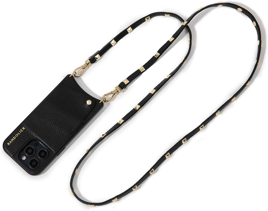 Bandolier Sarah Crossbody Phone Case and Wallet for iPhone 15 Pro Max - Genuine Pebbled Black Lea... | Amazon (US)