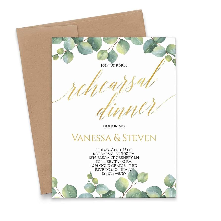 Elegant Greenery Rehearsal Dinner Invitation Personalized, Your choice of Quantity and Envelope C... | Amazon (US)