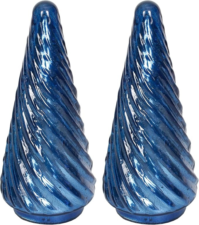 Christmas Glass Trees Set of 2 Pieces 3.5 inch Width x 8 inch Heigh Tabletop Swirl Mercury Indigo | Amazon (US)