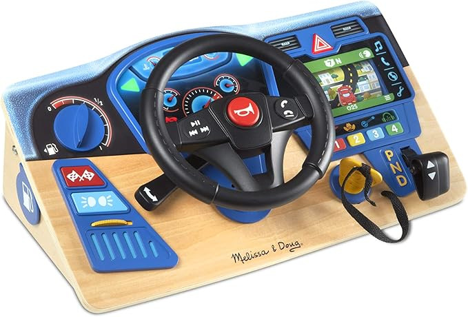 Melissa & Doug Vroom & Zoom Interactive Wooden Dashboard Steering Wheel Pretend Play Driving Toy | Amazon (US)