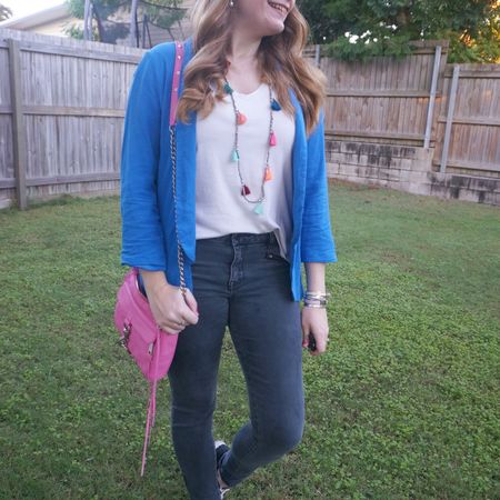 Adding some colour to a black and white jeans and tee outfit with this thrifted cobalt blazer,  tassel necklace and my little redyed pink Rebecca Minkoff mini MAC 💕 

#LTKaustralia #LTKwinter #LTKworkwear