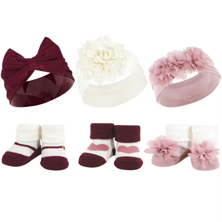 Hudson Baby Infant Girl Headband and Socks Giftset, Burgundy Blush, One Size | Target