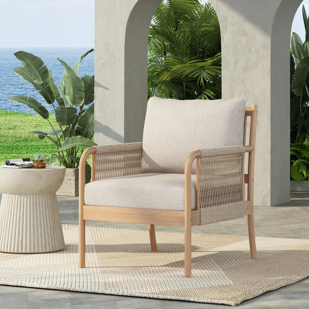 Casper  Outdoor Club Chair Acacia Wood and Woven Rope | Wayfair North America