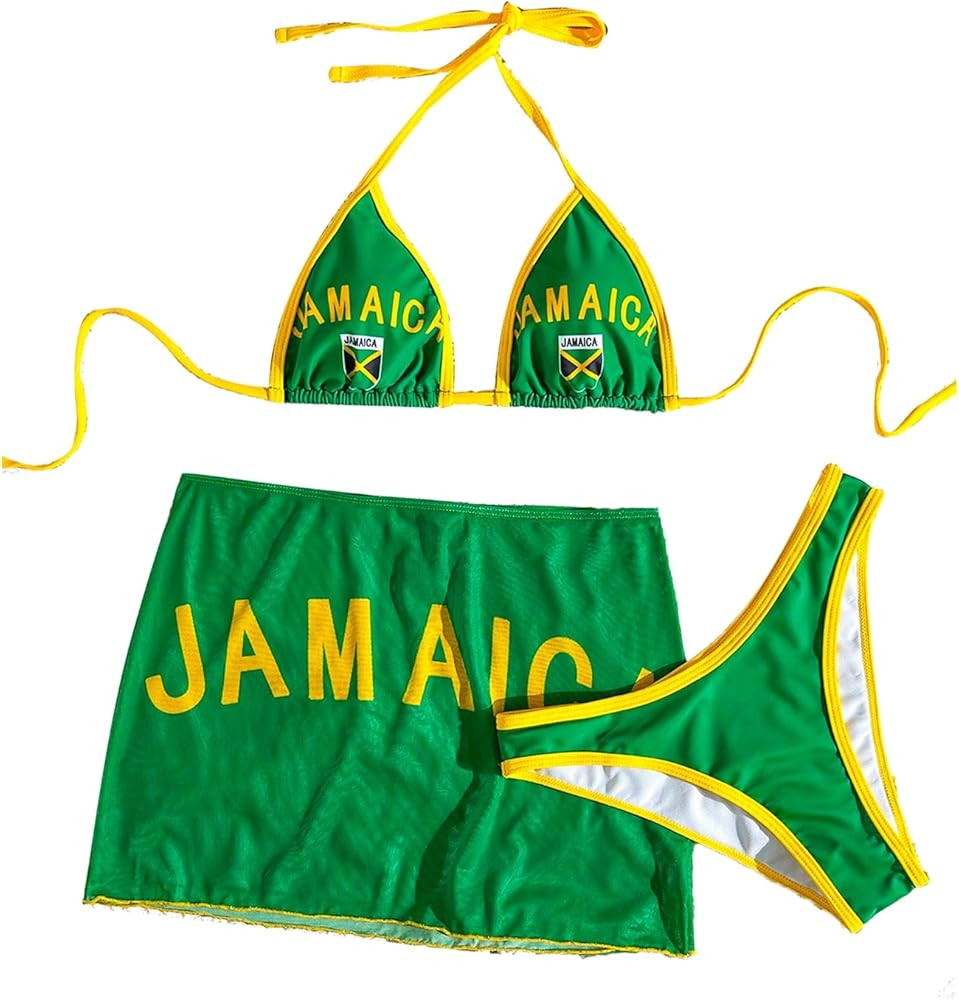 WDIRARA Women's 3 Piece Swimsuits Flag Halter Triangle Bikini Sets with Cover Up Skirt | Amazon (US)