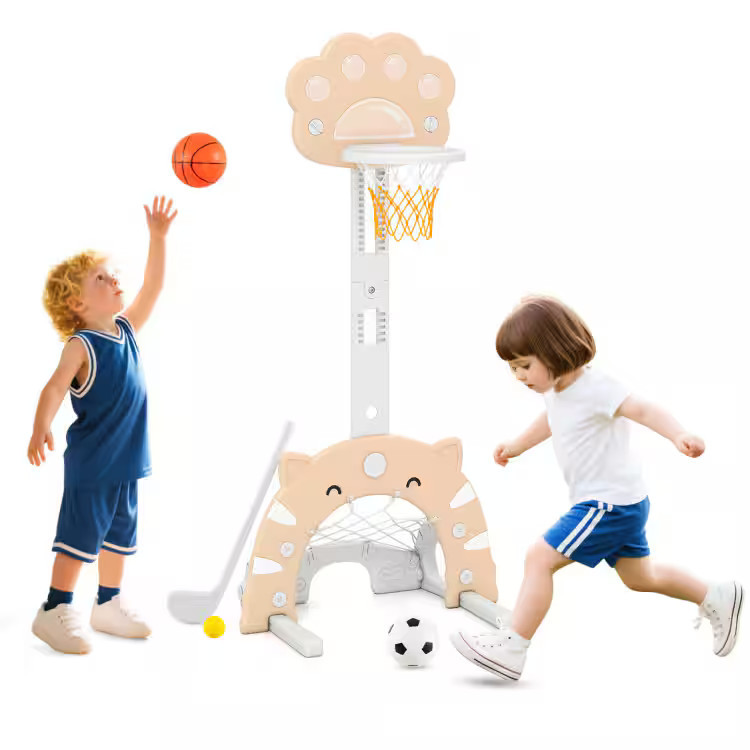 SlickBlue - 3-in-1 Kids Basketball Hoop with Ball and Foldable Rim for Indoor Outdoor Play - Beige | Best Buy U.S.