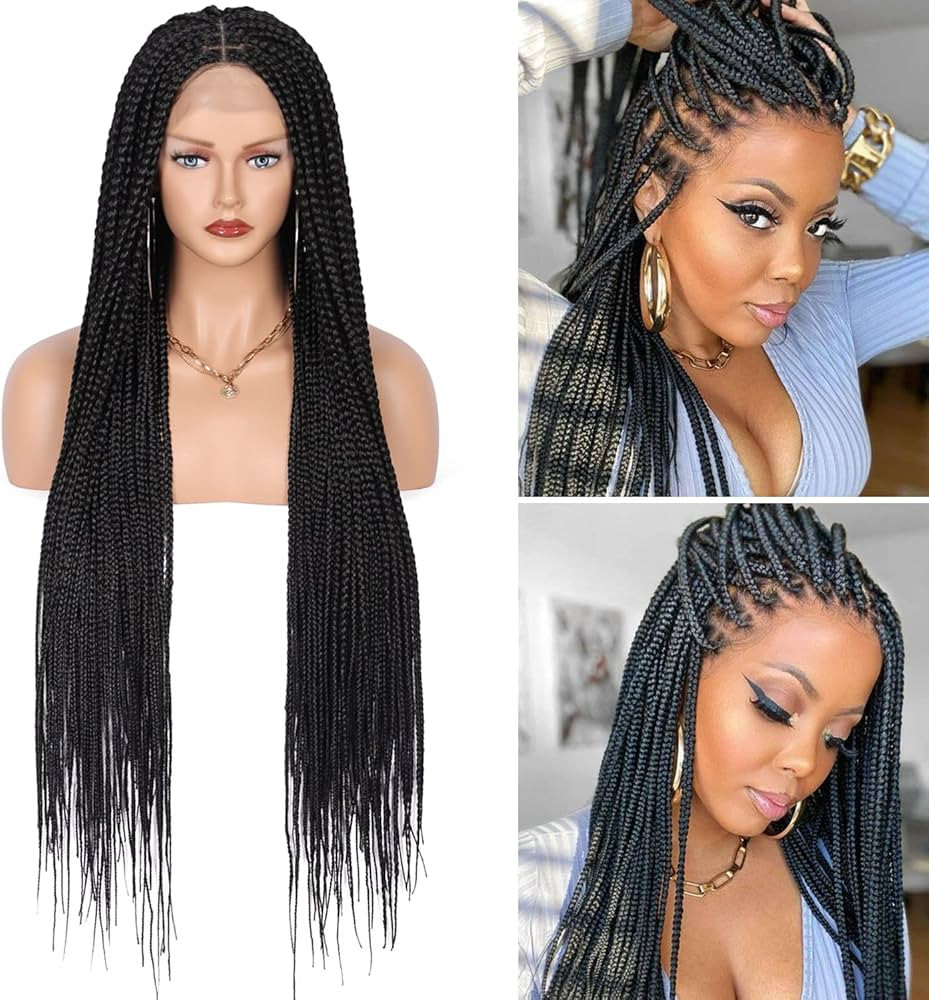 36" Box Braided Wigs Lace Front Knotless Box Braids Lace Frontal Wig for Women Synthetic Black Ha... | Amazon (US)