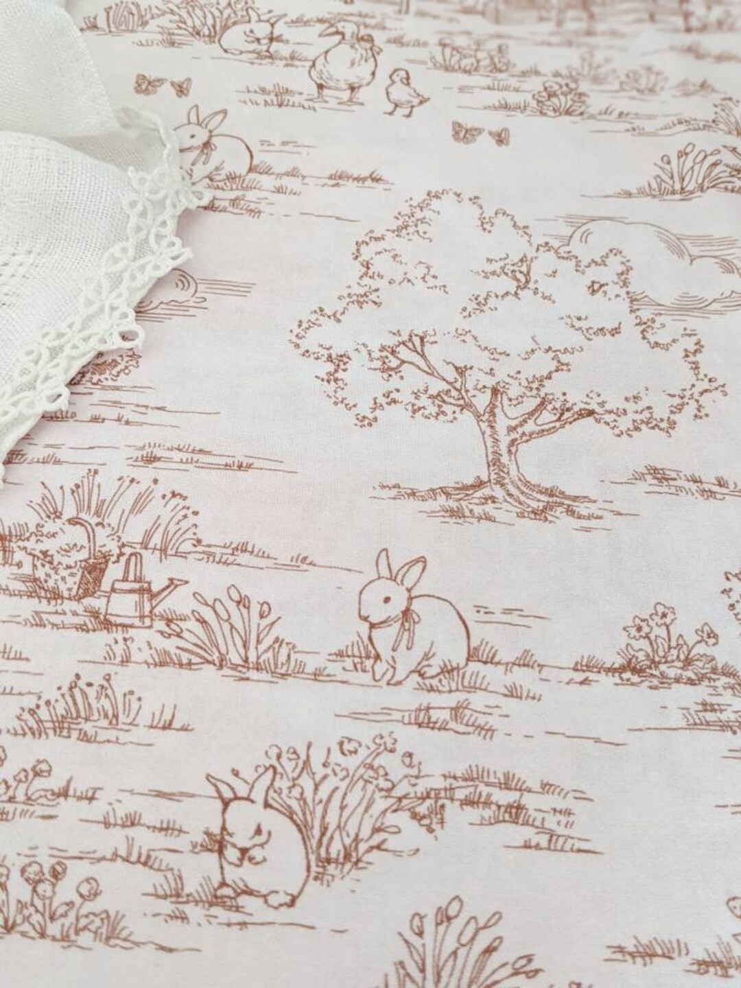 Cottage Core Crib Bedding Blush Toile Fitted Sheet Cream Quick - Etsy | Etsy (US)