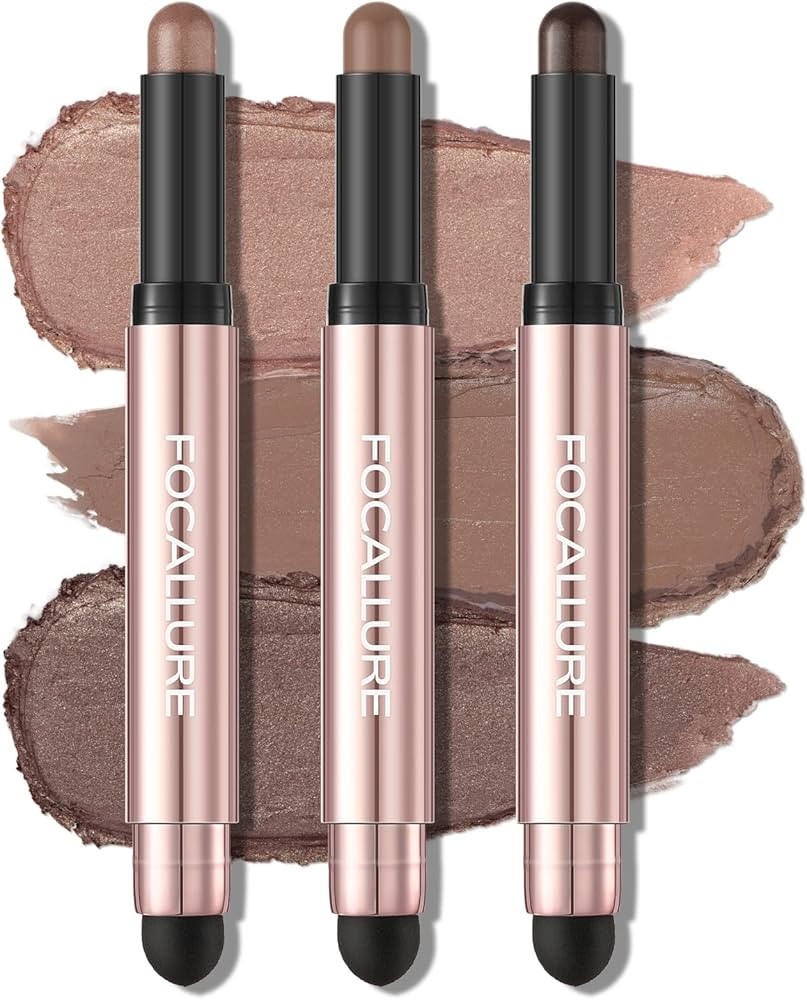 FOCALLURE 3 Pcs No Crease Eyeshadow Sticks,Shimmer & Matte Eye Shadow Crayon Set with Blending Spong | Amazon (US)