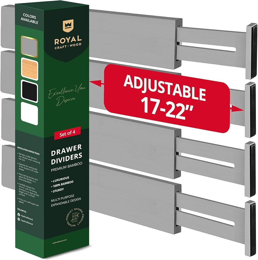 ROYAL CRAFT WOOD Adjustable Bamboo Drawer Dividers Organizers - Expandable Drawer Organization Se... | Amazon (US)