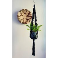 Curated Modern I // Silver Beads Black Macramé Plant Hanger & Pot Modern Macrame Disco Planter Hangi | Etsy (US)