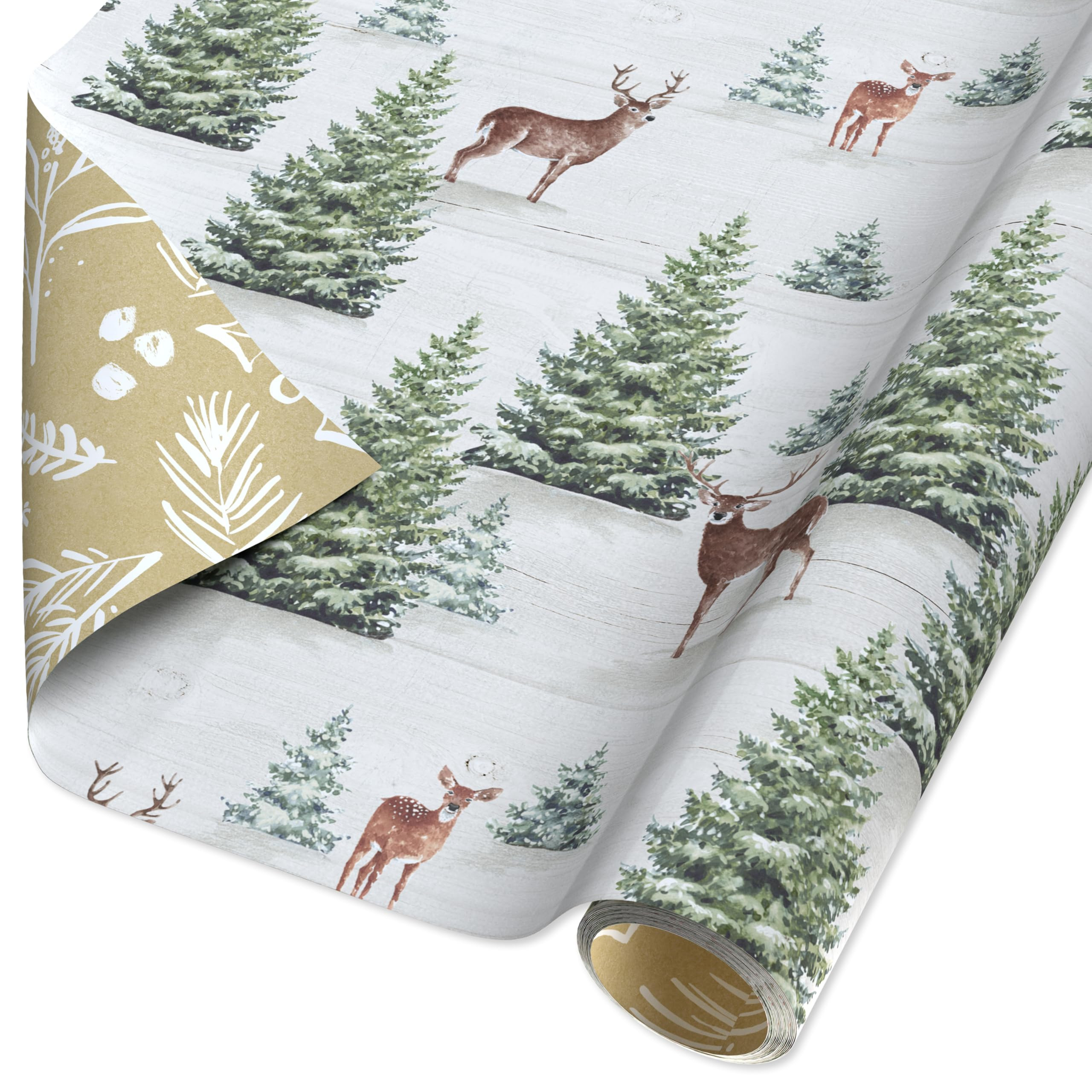 American Greetings Farmhouse Reversible Christmas Wrapping Paper Vintage Gold and White Holiday G... | Amazon (US)