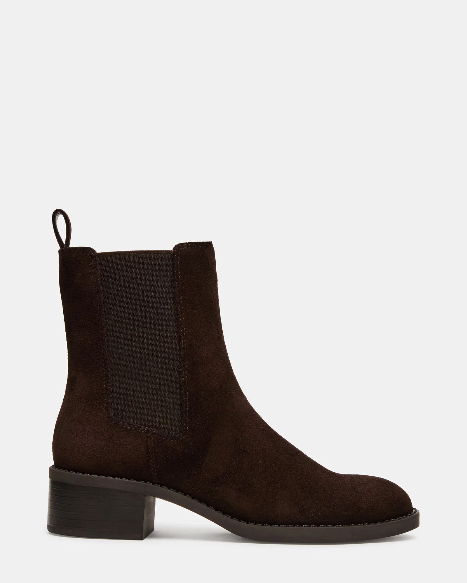 KAPLAN Brown Suede Chelsea Block Heel Women's Ankle Boot | Steve Madden (US)