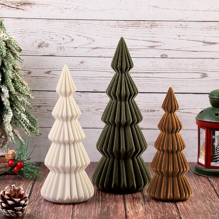 Set of 3 Velvet Ceramic Christmas Trees Decoration Large Modern Velvet Cone Christmas Tree Figuri... | Amazon (US)
