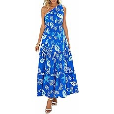 PRETTYGARDEN Women's Summer Floral One Shoulder Maxi Dress Knot Ruffle Boho Beach Vacation Weddin... | Amazon (US)