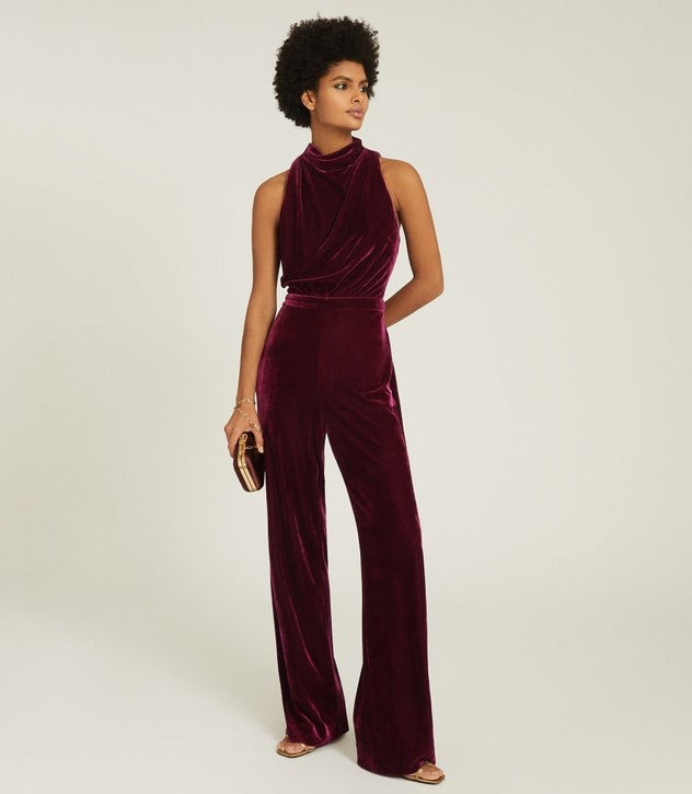 VELVET HIGH NECK JUMPSUIT | Reiss (UK)