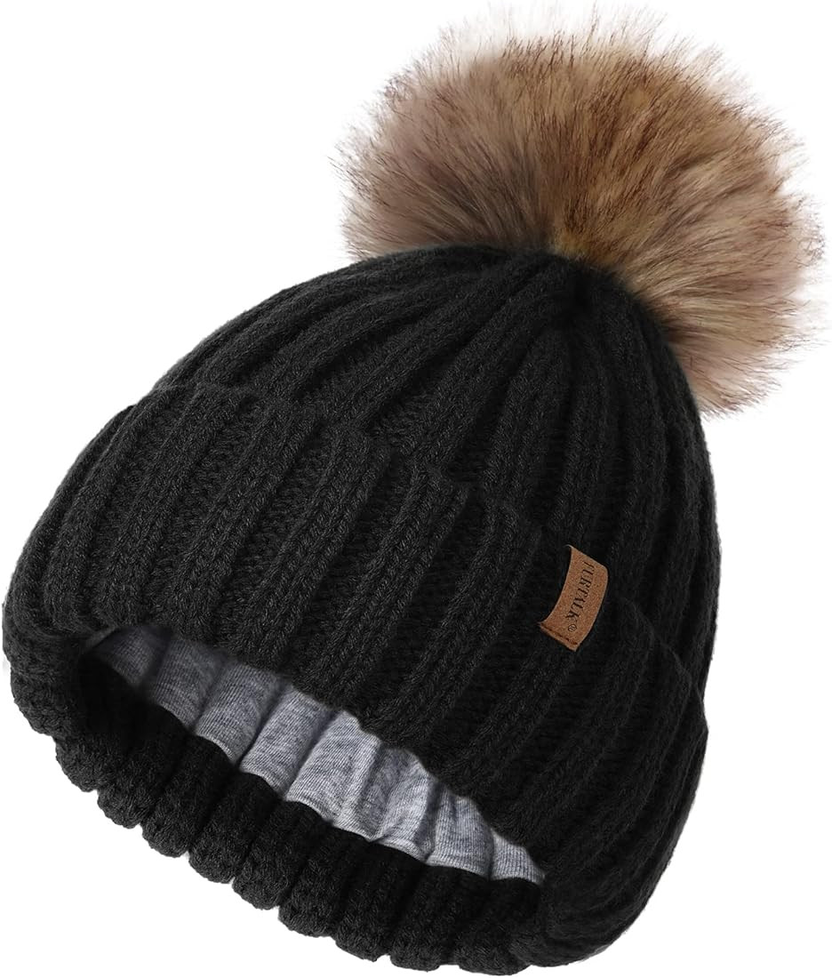 FURTALK Kids Winter Hat Toddler Knitted Pom Beanie Hat Cotton Lined Faux Fur Pom Pom Cap Baby Gir... | Amazon (US)