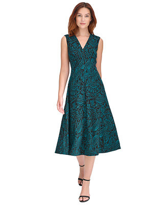 Women's Printed V-Neck Midi Dress | Macy's