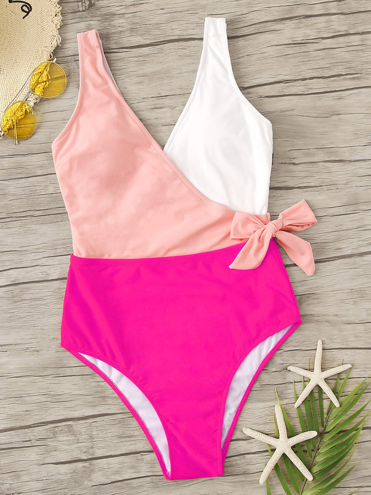 Colorblock Surplice Neck One Piece Swimsuit | SHEIN