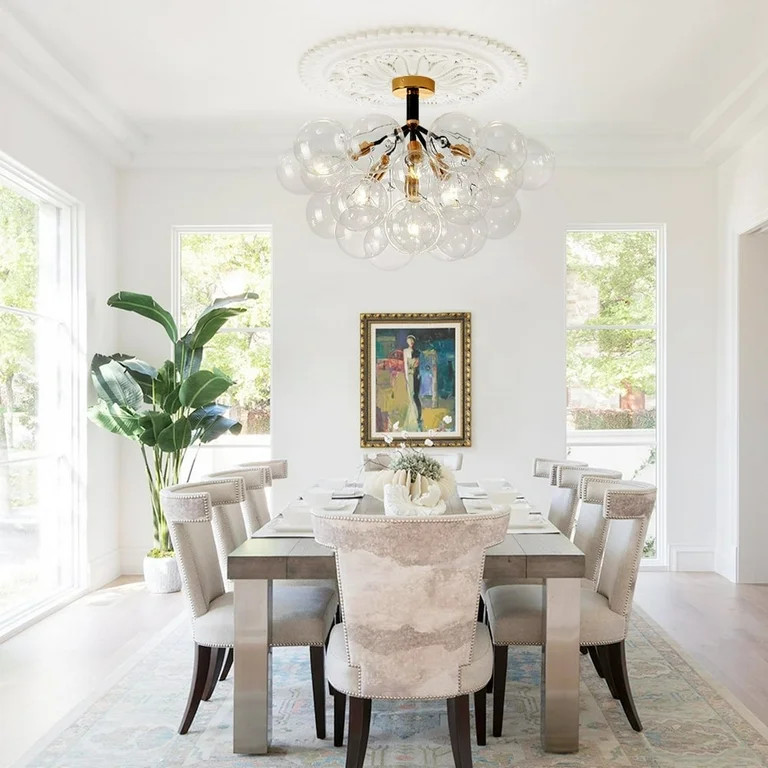 Contemporary Clear Glass Bubble Semi Flush Mount 4 Lights - White | Walmart (US)