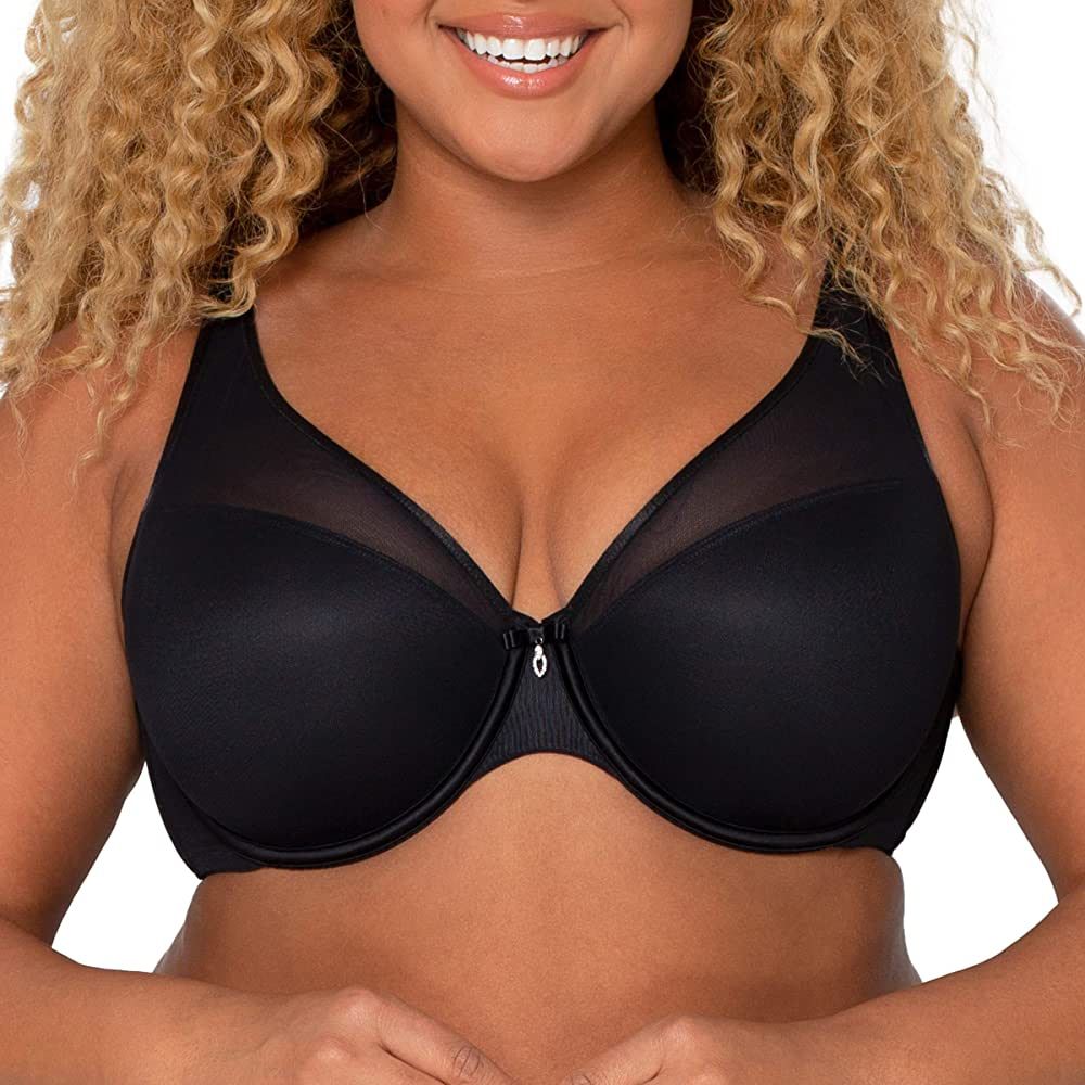 Curvy Couture Women's Sheer Mesh Plunge T-Shirt Bra | Amazon (US)