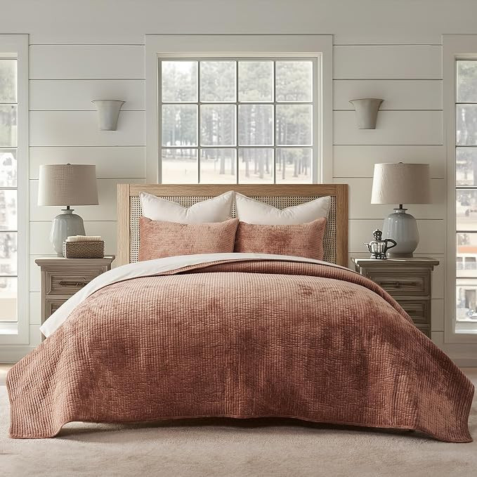 EVERGRACE Velvet Quilt Set King Size, Luxurious Soft Quilted Bedding Sets, Lightweight Velvet Com... | Amazon (US)