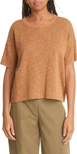 Eileen Fisher Jewel Neck Short Sleeve Organic Linen Blend Sweater | Nordstrom | Nordstrom