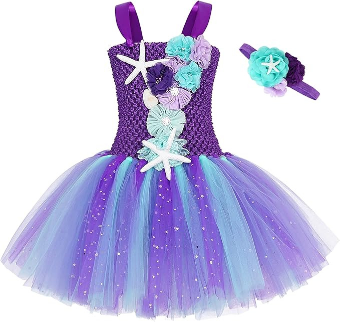COTRIO Mermaid Tulle Tutu Dress Girls Mermaid Birthday Party Princess Dress Kids Halloween Costum... | Amazon (US)